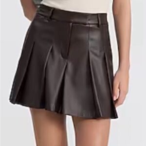 Elegant Black Vegan Leather Pleated Skirt with Pockets